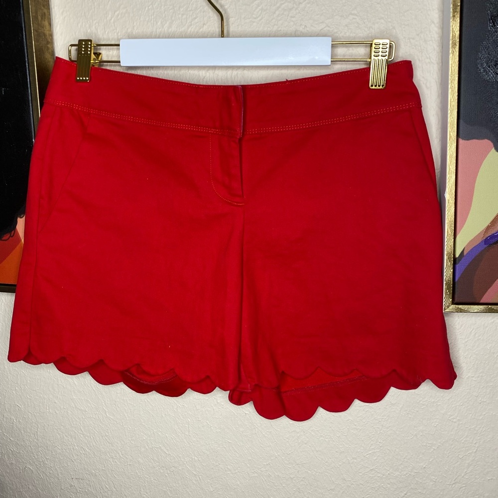 Isaac Mizrahi Red High Waist Shorts with Scalloped Hem